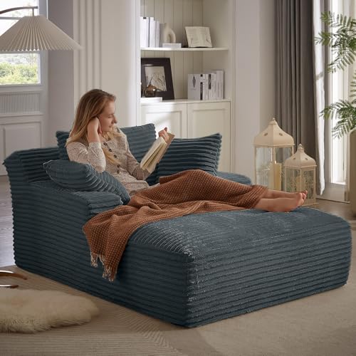 49.2" Oversized Chaise Lounge Chair, Deep Seat Upholstered Cozy Cloud Couch, Modern Corduroy Floor Sleeper Sofa Bed, Reading Chair for Living Room, Bedroom, Apartment, Office, Indoor, Dark Grey - color: Dark Gray, size: 49.2"