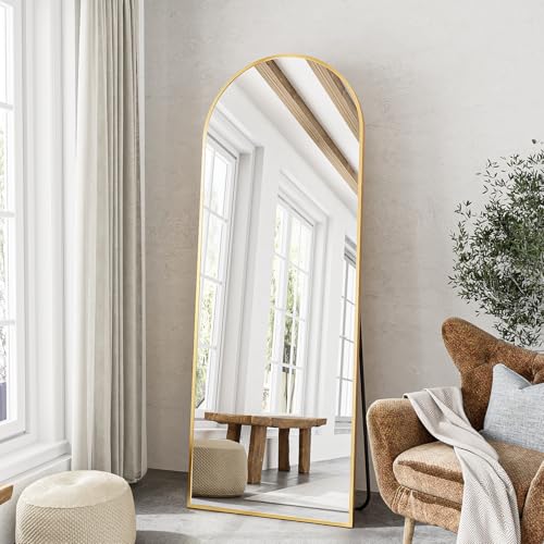 57"x20" Arched Full Length Mirror, Full Floor Mirror with Stand, Large Full Body Mirror, Wall Mirrors for Bedroom Living Room, Aluminum Frame (Gold) - color: Gold, size: 57"L x 20"W