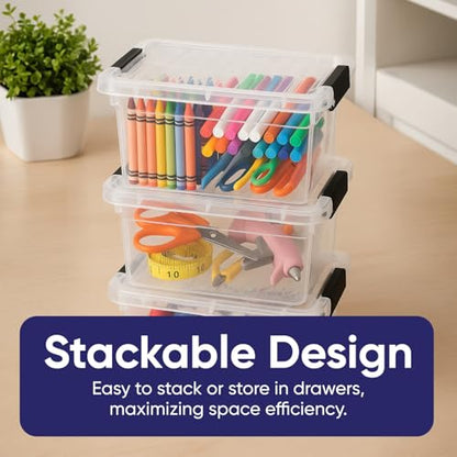 Superio Mini Storage Container Plastic Crayon Box Art Supplies and Sewing Case Stackable Clear Small Organizer for Beads, Stationery, Chalk, and Food, 1.05 Quart, 6 Pack - size: 1.05 Quarts, style: 6 Pack
