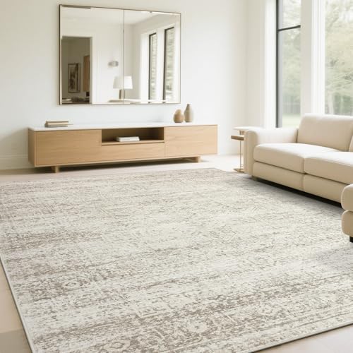 Washable Rugs 6x9 Area Rugs for Living Room,Bedroom,Dining Room Carpet | Ultra Soft Faux Wool,Kids & Pet Friendly,Machine Washable,Non-Slip & Non-Shedding,Large Vintage Low Pile Rug for Home Office - color: Beige-ivory-cream-brown-camel, size: 6' x 9' (Re