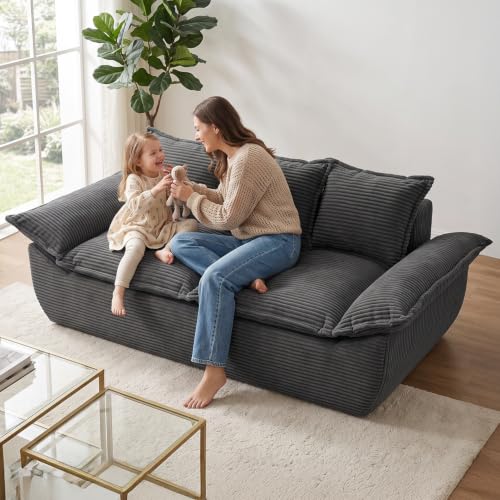 69" Boneless Couch, 3-Seater Oversized Boneless Loveseat Sofa with Removable Cushions & 3 Pillows, Deep Seat Compress Foam Sofa for Living Room, Apartments, & Office - color: Grey, size: 3 Seater (69")