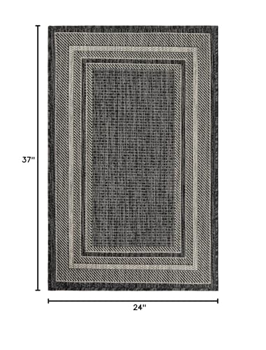 Unique Loom Outdoor Border Collection 부분 러그 - 부드러운 테두리 (61cm x 91cm 직사각형, 블랙/아이보리) - color: 블랙/아이보리, size: 2' x 3'1" (Rectangular)