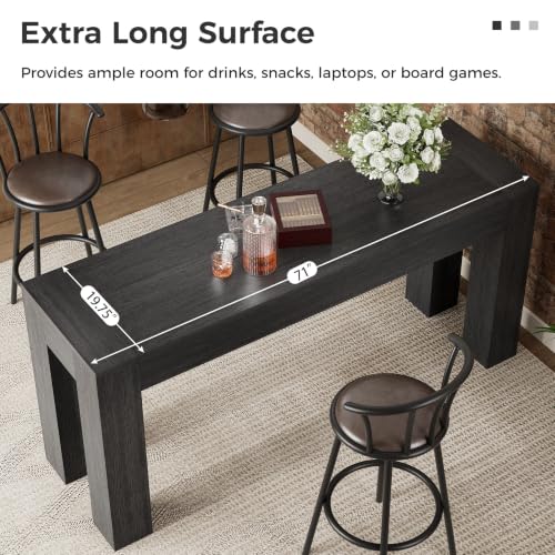 71" Long Bar Table, Rectangular 35.5" Counter Height Table, Double-Sided High Top Pub Table for Home Bar Kitchen Dining Room, Black