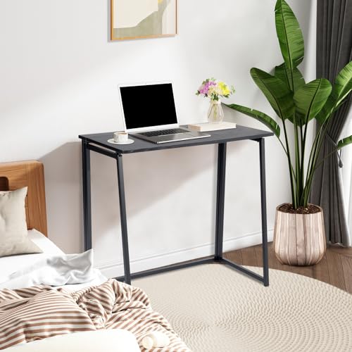 FurnitureR Folding Home Office Desk, 31.5 Inches Foldable Table, Space Saving Computer Study Desk Compact Writing Workstation for Small Space, Black