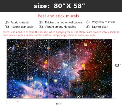 YIHWM-Peel and Stick Galaxy Wallpaper Universe Planet Starry Sky wall Mural | Tear-resistant,with a substantial feel;Will not be damaged during repositioning.Boy's Room,kids room wallpaper.S-80"x58" - color: Yh12, size: 80"x58"