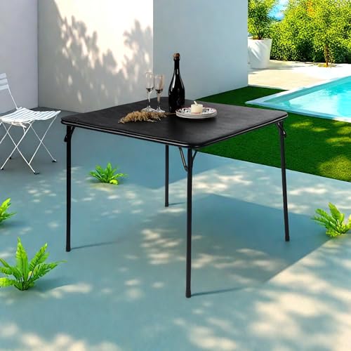 Homy Casa Portable 33.9" Square Folding Multipurpose Card Table with Padded Vinyl Top, Easy Clean Surface, Sturdy Metal Legs, Versatile Indoor/Outdoor Use, Lightweight and Space-Saving，Black