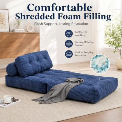 Blue Convertible Sofa Bed Folding Sofa Bed Sleeper Chair Couch Beds, Comfy Floor Beds with Pillow and Back Support, Small Couch for Bedroom, Living Room Bedroom - color: Blue