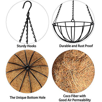 Kingbuy 10 Inch Hanging Planter Basket with Coconut Liner Wire Plant Holder Chain Flower Baskets Pot Hanger Home Garden Decoration for Indoor Outdoor, 2 Pack - size: 10 Inch, style: 2 Pack