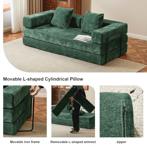 Alpen 77" Convertable Sleeper Sofa, 4-in-1 Pull Out Couch Bed with L-Shaped Armrests, Futon Sofa Bed Queen Size Sleeper Mattress Fold Out Comfy Lounge for Living Room Bedroom, Green - color: Green-chenille