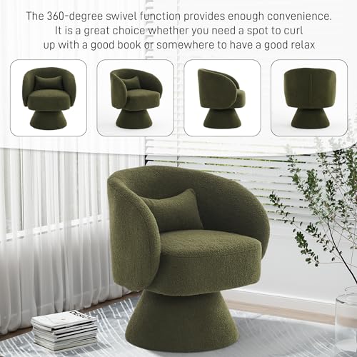 Swivel Barrel Chair Set of 2 , 360 Degree Small Accent Chair, Boucle Green | Modern 360 Degree Swivel Barrel Chair Set, Comfy Small Vanity Accent Chair with Pillow for Living Room,Bedroom,Office - color: Emerald Green