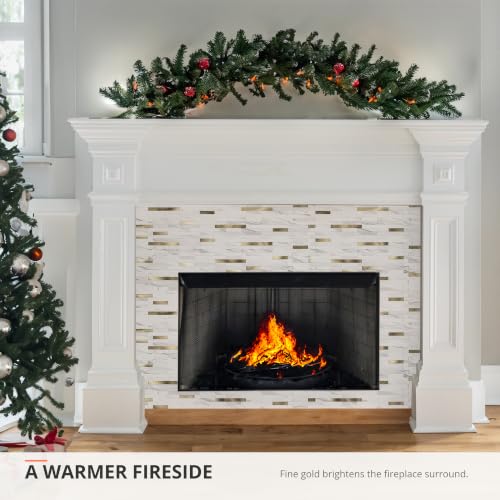 StyloVue 20 Sheets Peel and Stick Backsplash for Kitchen, Sparkle White Marble Look with Gold Metal, Glossy Finish, Stick on Tile for Kitchen Backsplash, RV, Fireplace - color: Sparkle White Marble