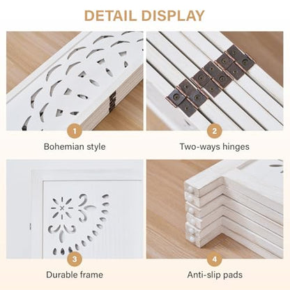 66.9Inch Wooden Room Partition - 6 Panels Boho-Styled Space Room Divider for Home/Office, Headboard & Yoga/Photo/Video Call Backdrop (White) - color: White, size: 6 Panels