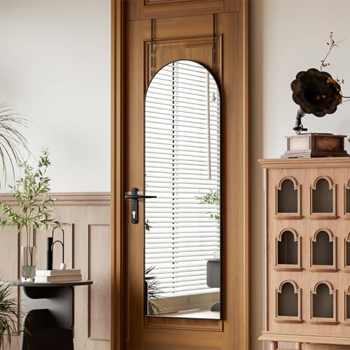 BEAUTYPEAK Arched Full Length Over The Door Mirror 14" x 48", Black | Shatterproof Tempered Glass and Aluminum Alloy Frame, No-Drilling Hanging or Wall Mount, Full Body Mirror for Bedroom, Dorm - color: Arch-black, size: 48"L x 14"W