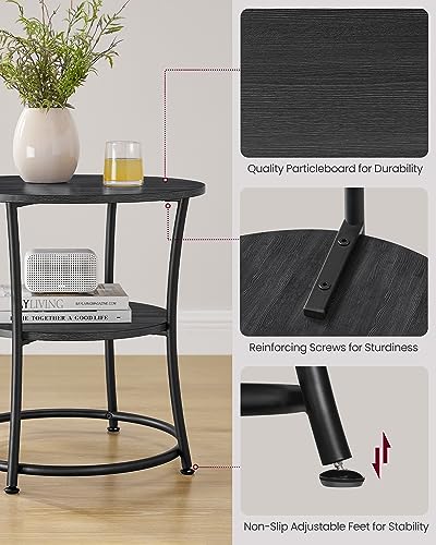 VASAGLE 21.7-Inch Round Side Table, 2-Tier End Table | Nightstand with Steel Frame, Spacious Top, for Small Spaces, Living Room, Bedroom, Charcoal Gray and Ink Black ULET056B22 - color: Charcoal Gray + Ink Black, style: Without Power Strip