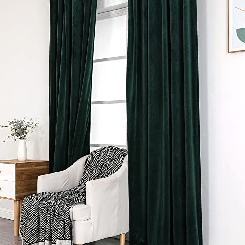 Benedeco Hunter Green Velvet Blackout Curtains 52x84, Back Tab, 2 Panels | Elegant Room Darkening Thermal Insulated Energy Saving Noise Reducing Velvet Window Drapes for Living Room, Bedroom - color: Backtab-dark Green-1, size: 52"W x 84"L (Pack of 2)