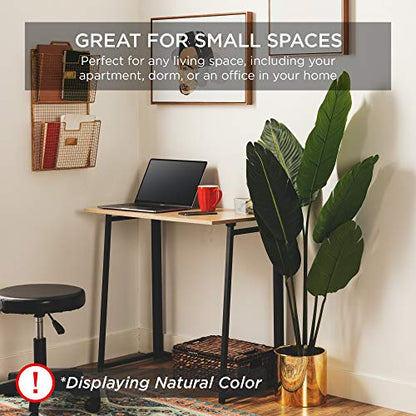 Best Choice Products 31.5in Folding Drop Leaf Desk Table, Computer Workstation for Home Office w/Wood Table Top, Back Shelf, Portable, Space Saving - Black/Black