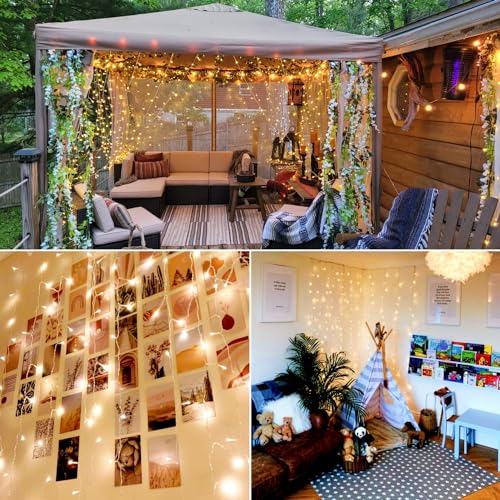 LE Fairy Curtain Lights Battery or USB Plug in, 9.8 x 9.8 ft Curtain of String Lights with Remote, 300 LED Indoor Outdoor Decorative Christmas Twinkle Lights for Bedroom, Patio, Party Wedding Backdrop | 10x10ft 300 LED Hanging Twinkle String Lights with R