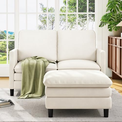 Welzona 3-Layers Cloud L Shaped Couch, 51" Teddy Sofa and Loveseat Set | Comfy Teddy Fabric, Washable Covers, Tool-Free Setup, All-wood Cloud Couches for Living Room, Bedroom, Small Spaces, Beige - color: Beige, size: cloud loveseat & ottoman