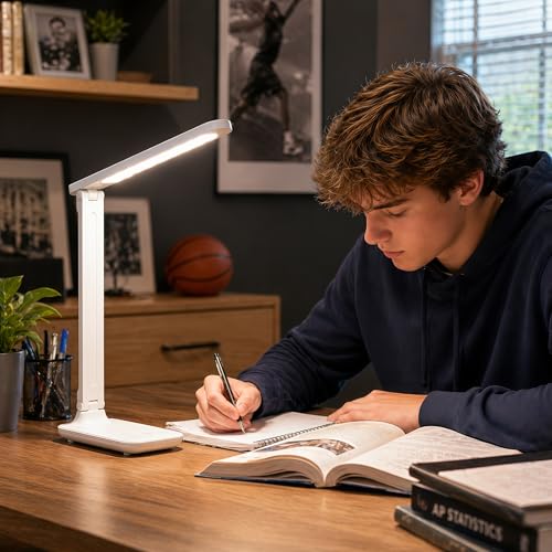 R RUCKERCO Led Desk Lamp Dimmable Desk Light Reading Lamp 3 Lighting Modes, Eye Protection Accessories, Study Desk Lamp Equipped USB Charger Suitable for Home Office is for Gift Giving