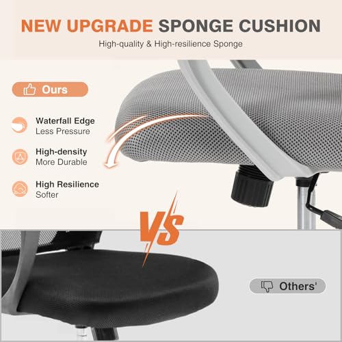 Sweetcrispy Computer Desk Chair, Mesh Office Chair, Lumbar Support, Grey | Ergonomic Mid-Back, Adjustable Height, 360° Swivel Wheels, Comfy Arms, Bedroom Study, Managerial Executive - color: Grey, size: 23 Inch