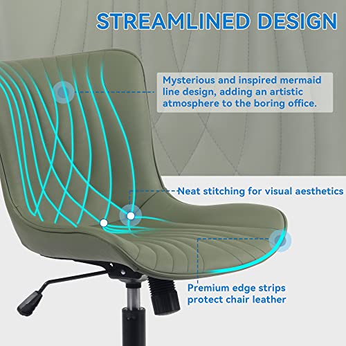 YOUNIKE Office Chair, Armless Desk Chair Computer Chair with Wheels, Modern Upholstered PU Leather Task Chair, Rolling Adjustable Swivel Home Office Desk Chair, Dark Green - color: Olive