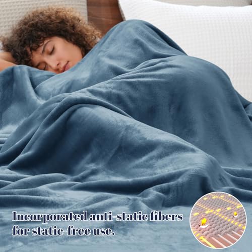 PHF Fleece Blanket Twin 66x90-300G Lightweight Airy Warmth, Captain's Blue | Soft Plush Microfiber Bed Blanket, Anti-Static Breathable All Season, Cozy for College Dorm Couch Travel, Gifts for Women Men - color: Captain's Blue, size: Twin(66" X 90")