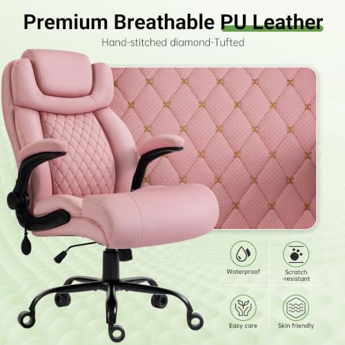 Office Chair, Big and Tall Executive Chair with Air-Lumbar Support, Breathable Desk Computer Chair with Adjustable Flip-up Armrests, Wide Cushion Seat Swivel Home Office Chair - color: Darkpink