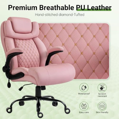Office Chair, Big and Tall Executive Chair with Air-Lumbar Support, Breathable Desk Computer Chair with Adjustable Flip-up Armrests, Wide Cushion Seat Swivel Home Office Chair - color: Darkpink