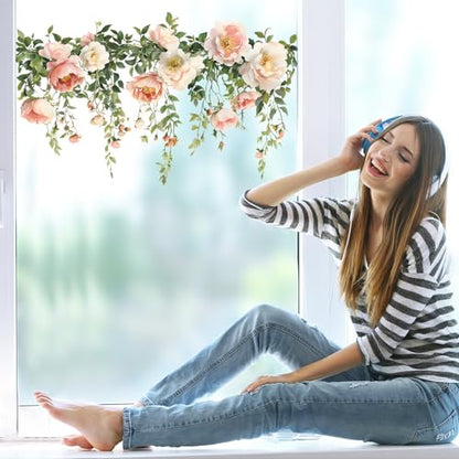 Flower Wall Decals, Removable PVC Stickers Indoor Decor | Vivid Rose Print, Peel and Stick Wall Decals Murals Art Decor , Wallpaper for Girls Bedroom Living Room Kitchen TV Background - style: Rose