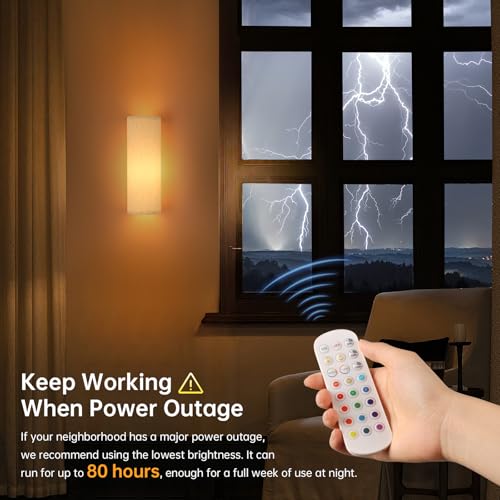 Shenmoyl Adhesive Battery Operated Wall Sconce Set of 2, 6000 mAh Battery Rechargeable Bulb with 12 RGB Colors, Stick on Wall Sconce No Drill Wall Lights, Linen - color: Semicylinder