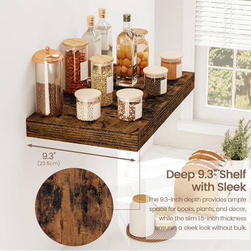 Vivelove Floating Shelves 9 inch Deep 16”Long Set of 2, Rustic Brown | Easy Install With Hardware, 1.5" Thick, Invisible Brackets, Wall Mounted, No Sagging, For Any Room - color: Rustic Brown, size: 16”wx9.3”dx1.5”h
