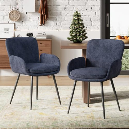 VKNOW Modern Upholstered Dining Chairs Set of 6 with Armrest, Navy | Armed Dining Room Chairs with Metal Legs, Kitchen Chairs for Restaurant Kitchen Living Room - color: Navy Blue, size: Set of 6