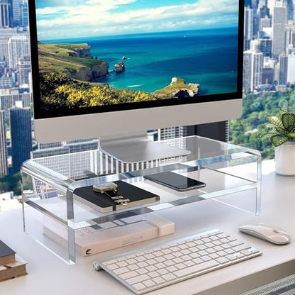 Egchi Acrylic Monitor Stand,2 Tiers Computer Monitor Riser(18x8x5.5 inches),Computer Stand/Monitor Riser for Office,School,Home,Laptop Stand Desktop Stand for Keyboard Storage&Printer TV Screen | Computer Stand, Monitor Riser, for Office,School,Home,Lapto