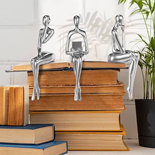 BMLCGJ Thinker Statue Gold Decor Abstract Art Sculpture, Golden Resin Collectible Figurines for Home Living Room Office Shelf Decoration,Great Gifts Ideas (Sitting Posture-Silvery) - color: Sitting Posture--silvery