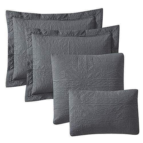 Clara Clark Quilts Twin Size - All Season Bedspread Coverlet Set, Pinsonic Weave Lightweight Bedding Set - 5 Piece Twin Quilt Set with Pillow Shams, Grid - Gray - color: 15 - Grid - Gray, size: Twin