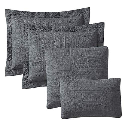 Clara Clark Quilts Twin Size - All Season Bedspread Coverlet Set, Pinsonic Weave Lightweight Bedding Set - 5 Piece Twin Quilt Set with Pillow Shams, Grid - Gray - color: 15 - Grid - Gray, size: Twin