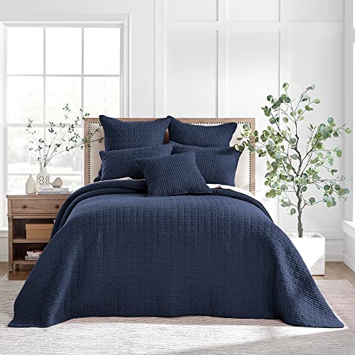 Levtex Home Mills Waffle Twin Bedspread Set (84x104in) with 1 Pillow Sham (26x20in) - Navy - 100% Cotton Twin Size Bedspread Set - Lightweight, Soft, Pre-Washed - color: Navy, size: Twin Bedspread