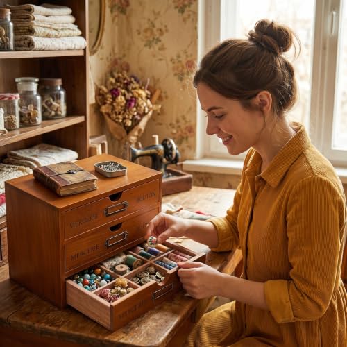 Wesiti Small Wooden Desk Organizer with 3 Drawers, Compact Vintage Apothecary Storage Box for Jewelry, Makeup, Essential Oils, Rustic Trinket Organizer for Bedroom Dresser Vanity, Brown - color: Brown, size: 3 Drawers