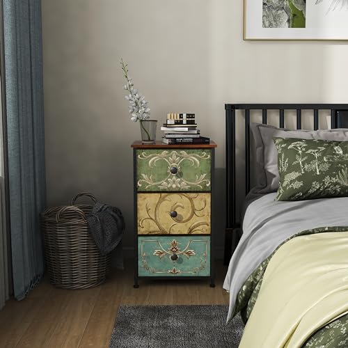 Small Dresser for Bedroom with Retro Flower Narrow Drawers Slim Chest of Drawers Skinny Nightstand Sofa End Table for Living Room Entryway Closet Storage (Multi, 3 Drawers) - size: 11.8"D x 15.8"W x 29.1"H (3 Drawers)