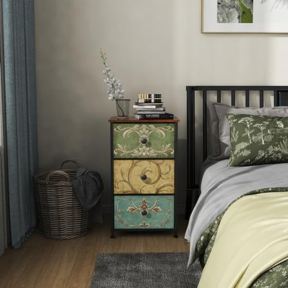 Small Dresser for Bedroom with Retro Flower Narrow Drawers Slim Chest of Drawers Skinny Nightstand Sofa End Table for Living Room Entryway Closet Storage (Multi, 3 Drawers) - size: 11.8"D x 15.8"W x 29.1"H (3 Drawers)