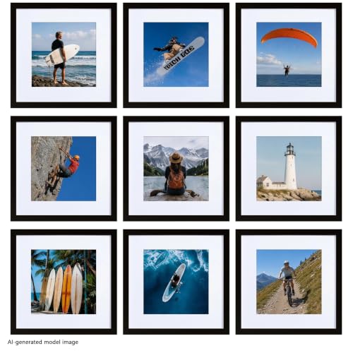 HEART ART 12x12 Black Picture Frame 8x8 with Mat Set of 9 | Gallery Wall Frame Set, Collage, Square Picture Frames - color: Black, size: 12x12 for 8x8