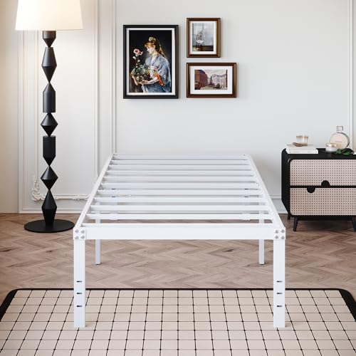 DiaOutro 18 Inch White Twin XL Bed Frame Heavy Duty Metal Platform | Steel Slats Platform No Box Spring Needed Mattress Foundation, Easy Assembly, Noise Free - size: Twin XL, style: 18 Inch (White)