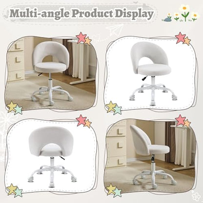 VINGLI Small Vanity Chair with Wheels for Girls.Cute Modern Adjustable Height Armless Office Desk Chair.360°Swivel Comfy Rolling Chair for Study, Make up Room,Small Space,Linen Light Gray - color: Linen Light Gray