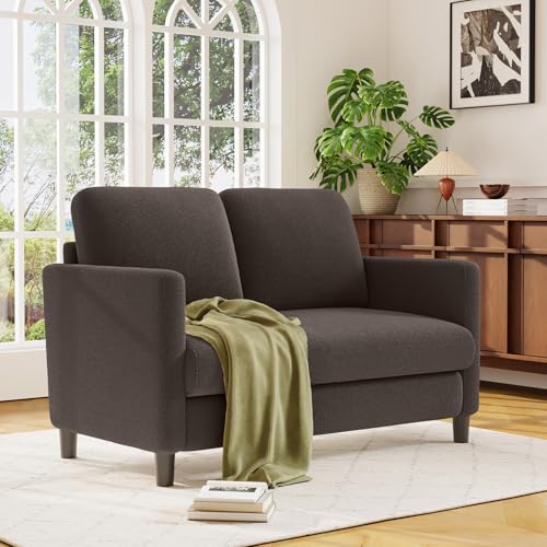 Welzona Loveseat, 51" Small Couch, Teddy Love Seat, Small Loveseat Sofa | Comfy Teddy Fabric, Tool-free Setup, Washable Covers, All-wood Small Sofa Couch for Living Room, Bedroom, Small Spaces, Brown - color: Brown, size: loveseat