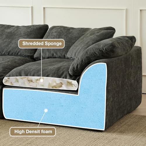 Cloud Couch Sectional for Living Room, Modular L Shaped Boneless Sofa with Chaise, Compressed No Assembly Couch, Deep Seat Chenille Upholstered Convertible Sofa Bed (Black) - color: Black