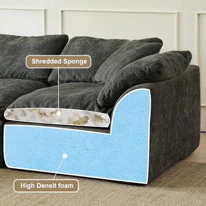 Cloud Couch Sectional for Living Room, Modular L Shaped Boneless Sofa with Chaise, Compressed No Assembly Couch, Deep Seat Chenille Upholstered Convertible Sofa Bed (Black) - color: Black