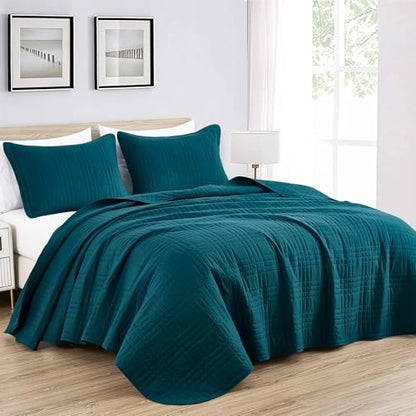 Chezmoi Collection Kingston Queen Size Bedspread Set, 3-Piece Teal Oversized Quilted Microfiber Lightweight Bedspread Coverlet (100"x106") for All Seasons - color: Teal, size: Queen