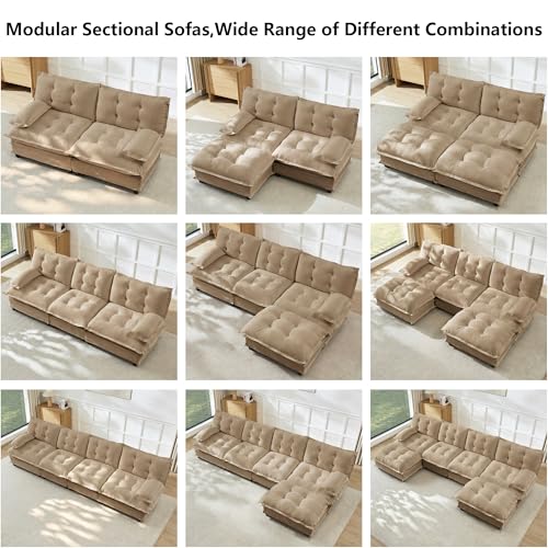 Deep Loveseat Couch with Ottomans,Modular Sectional 2 Seater Cloud Sofa with Ottoman,Tufted Chenille Double Chaise Sofas,Modern Lounger Couches for Living Room Small Spaces - color: Light Coffee, size: 2+2