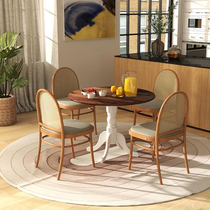GIANTEX Round Dining Table, 39" D X 29" H, Rubber Wood Pedestal Table W/Round Tabletop & Curved Trestle Legs, 4-Person Dinner Table for Kitchen, Dining Room, Restaurant (Walnut & White) - color: Walnut & White
