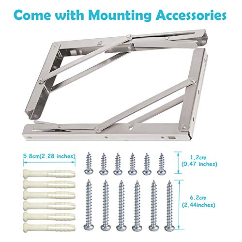 CLT 16'' Folding Shelf Brackets Max. Load 440 lb, Heavy Duty Stainless Steel DIY Wall Mounted Shelf Bracket Space Saving for Table Work Bench, Pack of 2 - size: 16 inches, style: Silver